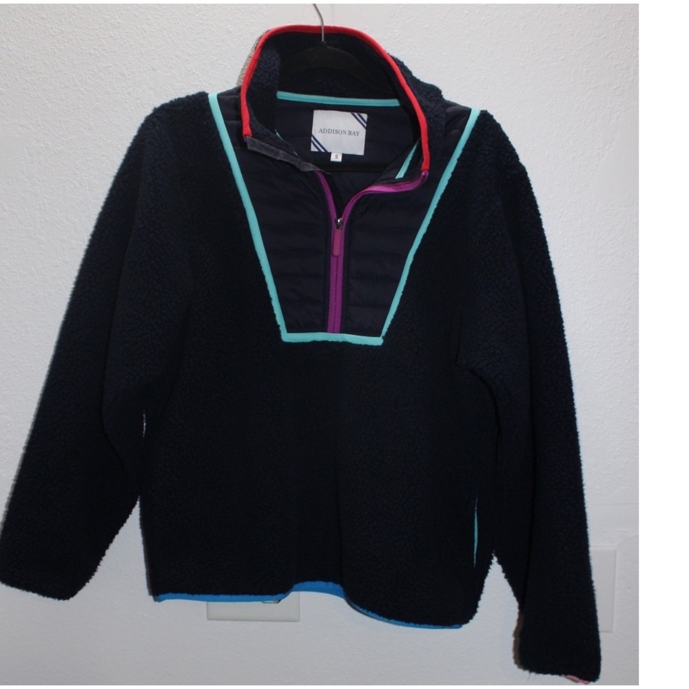 Addison Bay Women's Small Navy Sherpa Fleece Quarter Zip Pullover Color Block